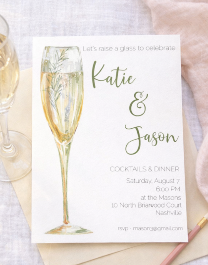 Engagement Invitation with champagne toast