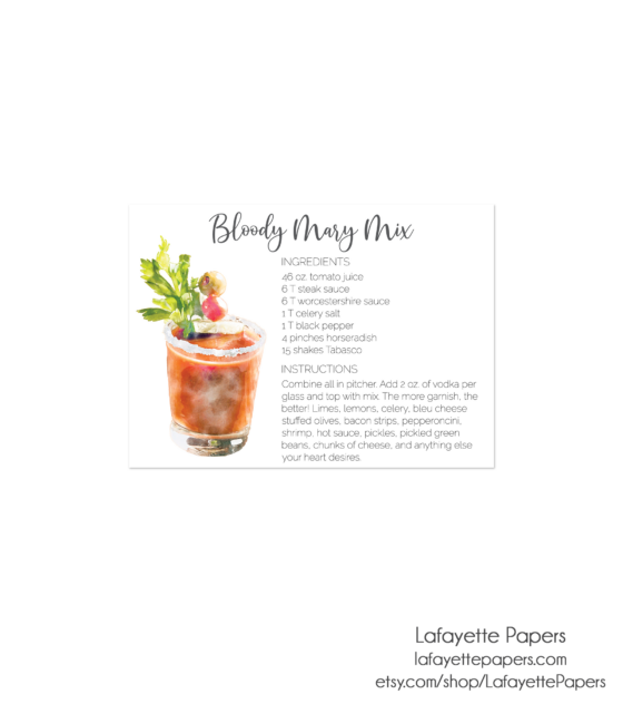 bloody mary mix recipe card