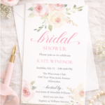 formal bridal shower invitation with blush pink roses
