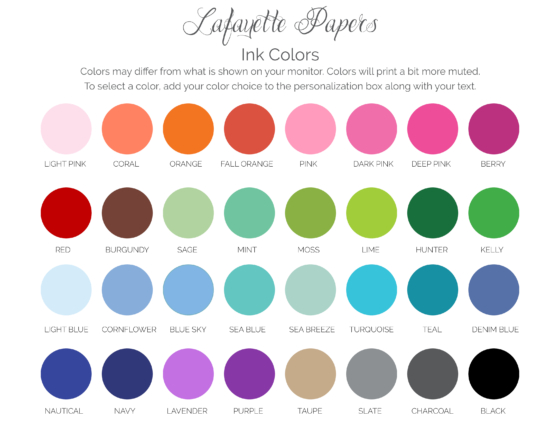 Lafayette Papers Ink Color Chart
