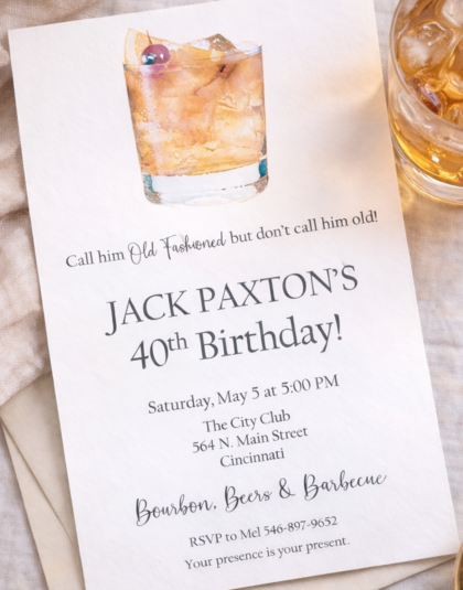 bourbon cocktail birthday party invitation for men