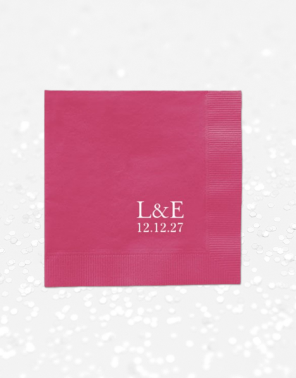 Personalized couples napkins hot pink