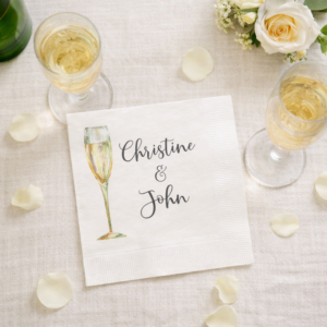Engagement Party Cocktail Napkins with Champagne Glass