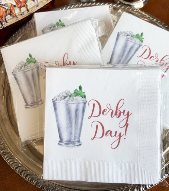 kentucky derby party cocktail napkins with mint julep cup