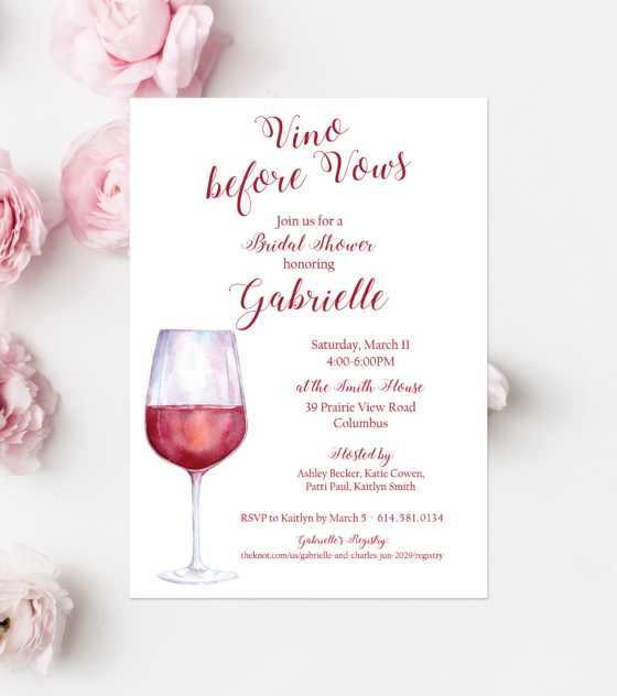 vino before vows printed invitation