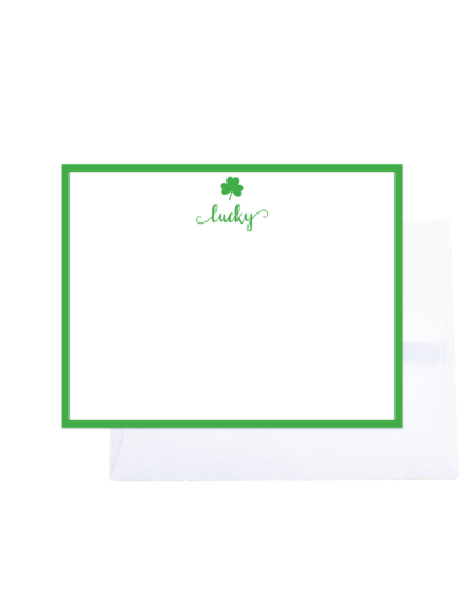 lucky shamrock note card green border