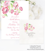 peony personalized napkin and matching invitation