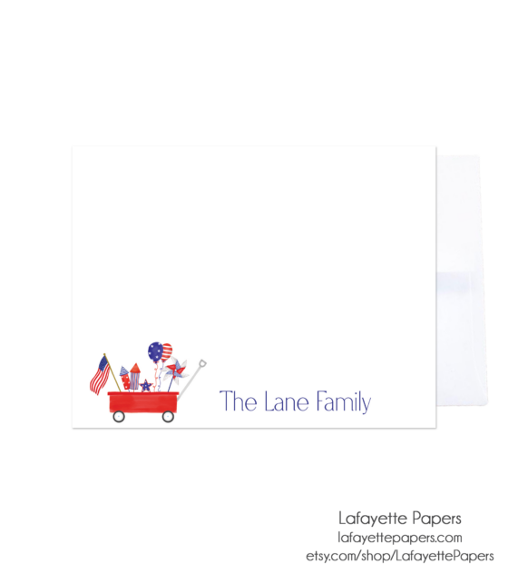 july 4th kids wagon note cards
