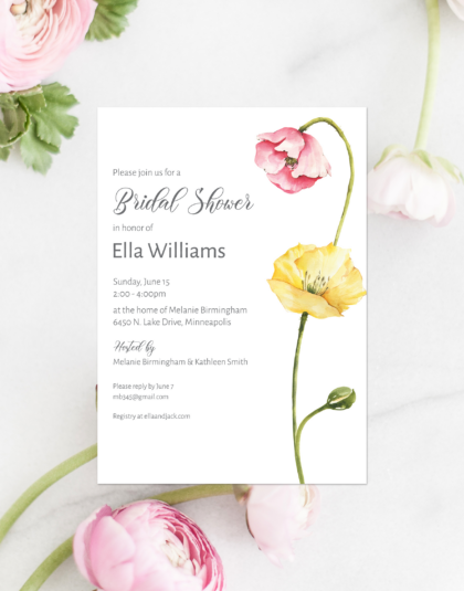 modern bridal shower floral invitation