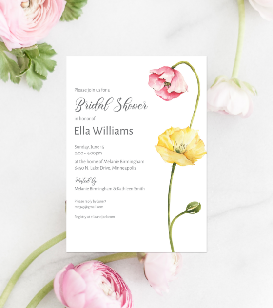 modern bridal shower floral invitation