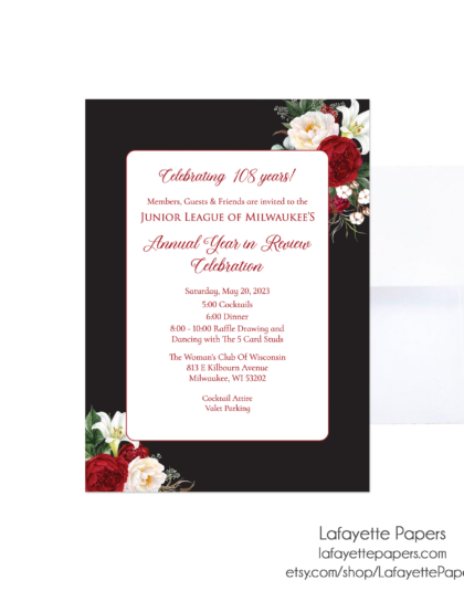 red and black floral party invitation