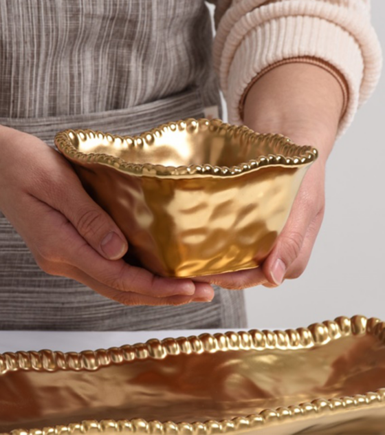 square gold snack bowl