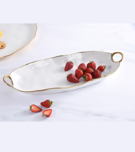 white and gold serving platter