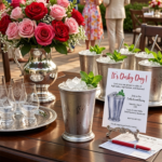 mint juleps at a derby party with the party invitation