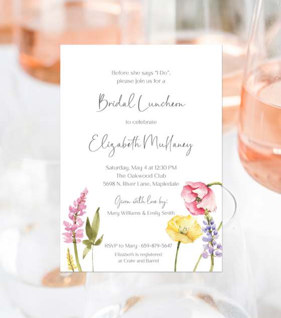 Minimalistic floral invitation with summer flowers