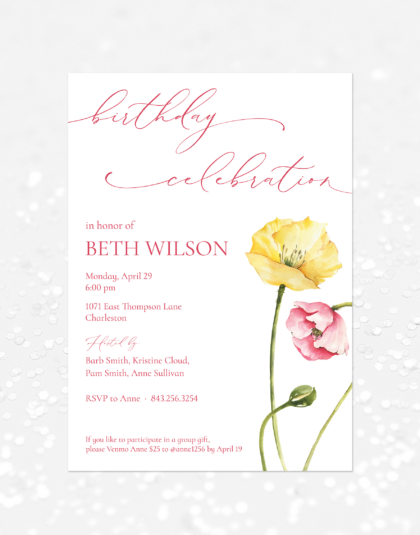 floral birthday party invitation for female