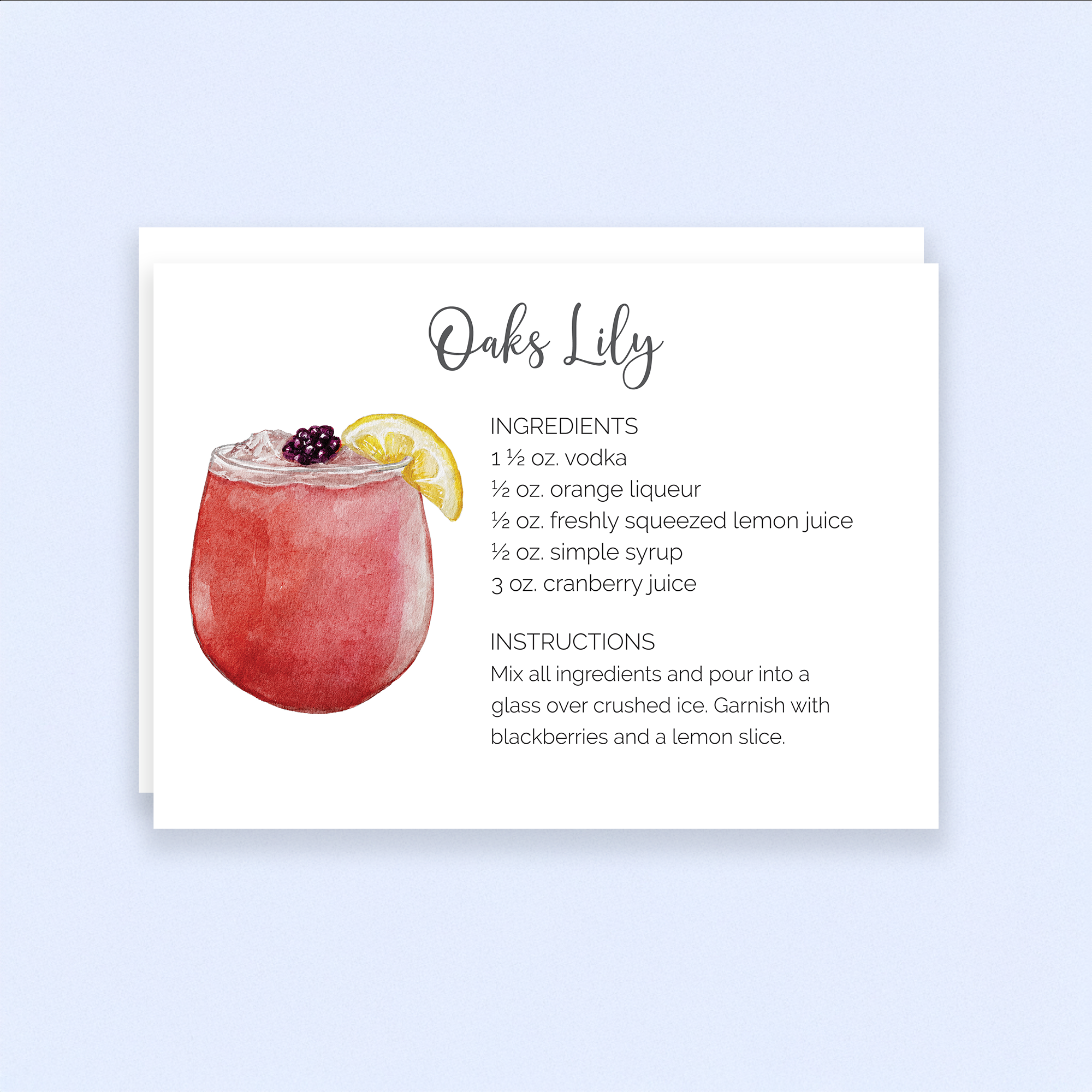 oaks-lily-printed-recipe-card-kentucky-oaks oaks lily cocktail recipe card printed