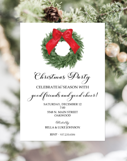 Christmas Wreath Party Invitation