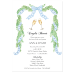 holiday couples shower invitation with toasting champagne glasses