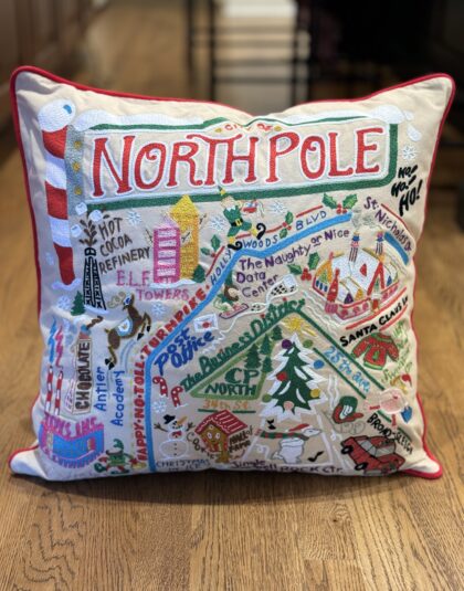 north pole city embroidered pillow