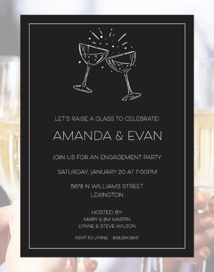 Champagne glasses toasting party invitation