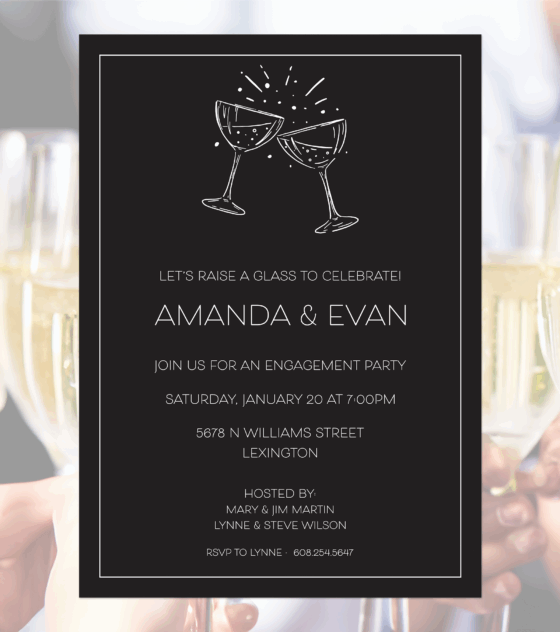 Champagne glasses toasting party invitation