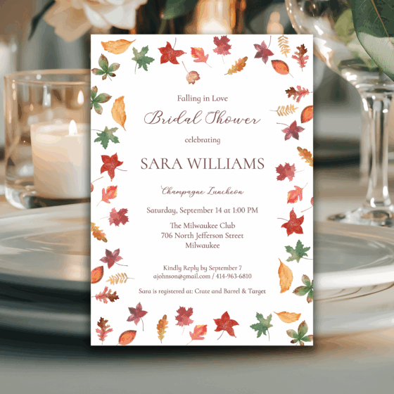 Fall Bridal shower Invitation printed