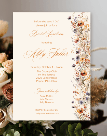 printed bridal shower invitation for fall