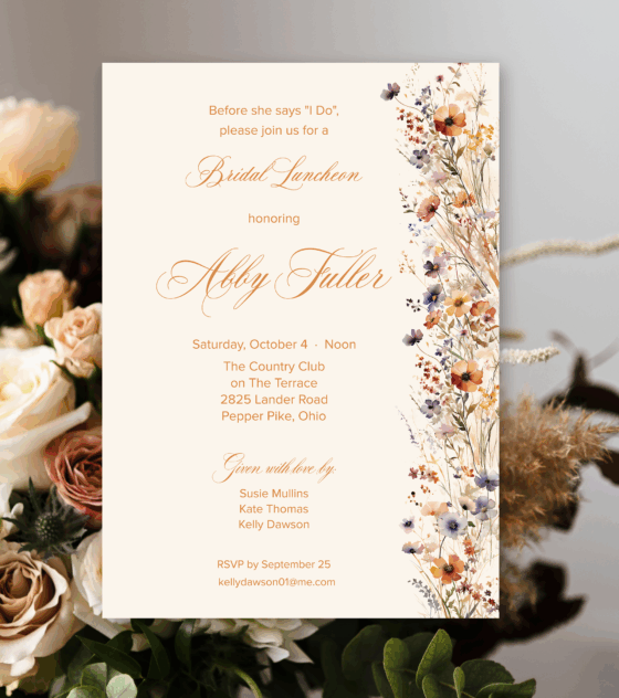 printed bridal shower invitation for fall