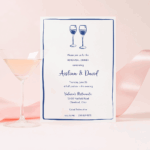 Modern cocktail dinner party invitation with wine glasses