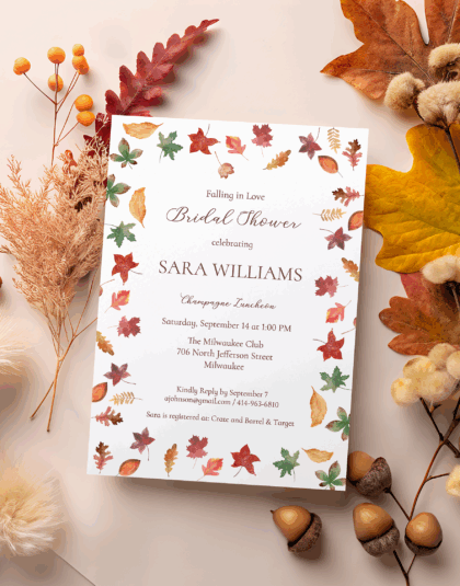 Printed falling in love bridal shower invitation