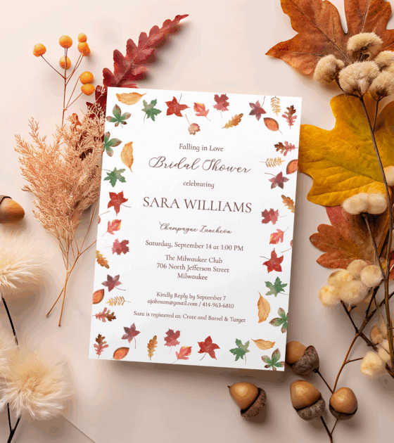Printed falling in love bridal shower invitation