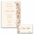 Printed invitation and place cards with fall flowers