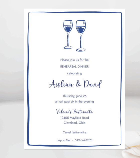 cocktail party invitation with wine glasses
