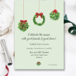 Christmas wreath and mistletoe holiday party invitation