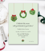 Christmas wreath and mistletoe holiday party invitation