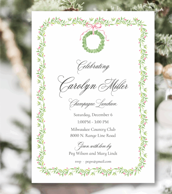 pink bow wreath invitation