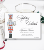 martinis & merriment invitation with nutcracker holding a tray of martinis