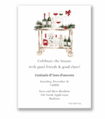 holiday cocktail party invitation with festive bar cart
