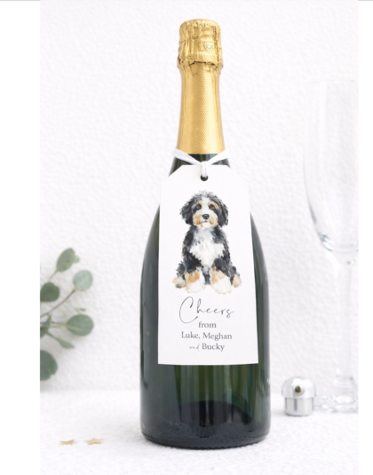 personalized gift tags with family dog and family names