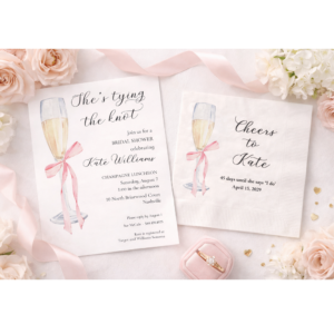 Pink Bridal Shower Invitation and matching cocktail napkins