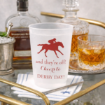 derby party frosted cups on bar cart