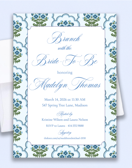 Blue Floral Block Print Invitation
