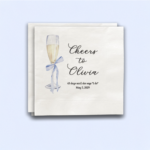 Blue ribbon champagne napkins for bridal shower