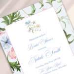 Spring or Summer Shower invitation with blue floral border