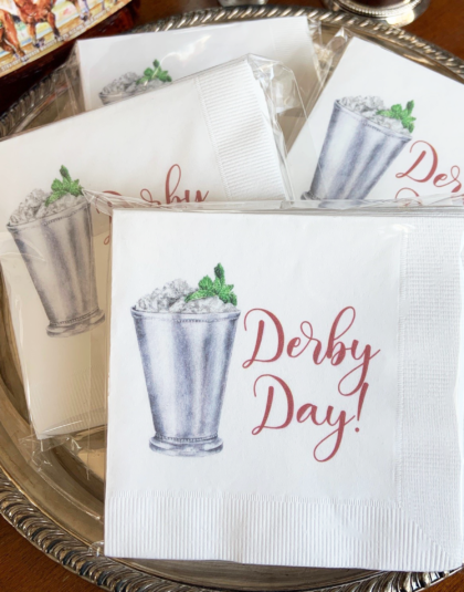 Kentucky derby party cocktail napkins with a mint julep