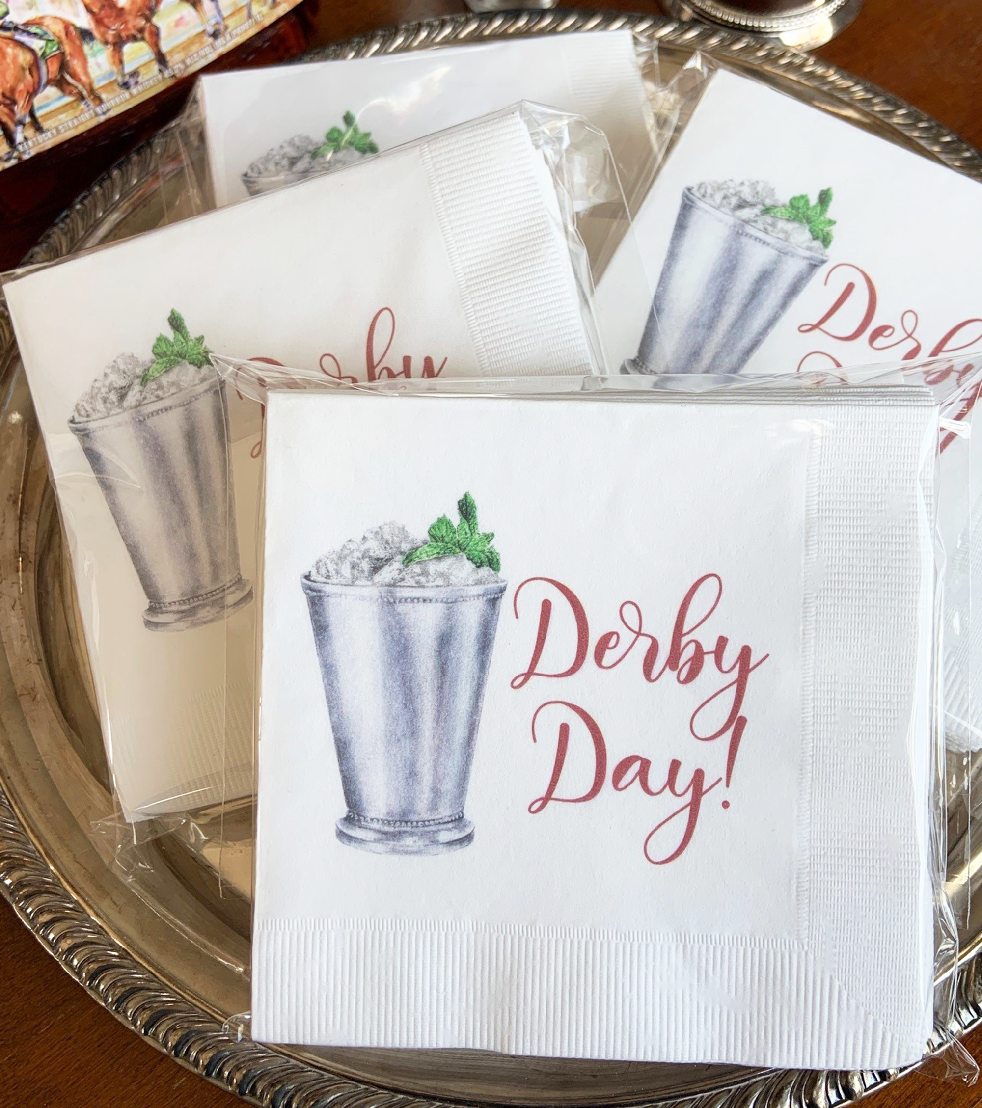 kentucky-derby-napkins-2.webp Kentucky derby party cocktail napkins with a mint julep