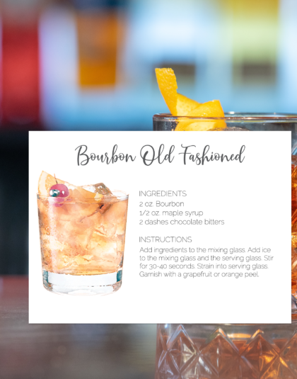 bourbon old fashioned recipe card printed on card stock