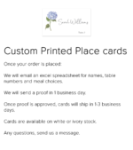 printed personalzied place cards for wedding with a hydrangea flower