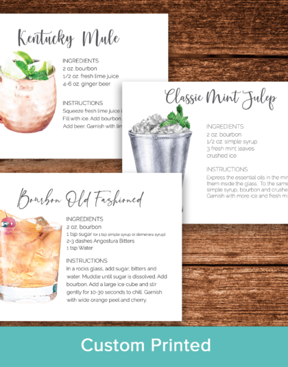custom printed cocktail recipe cards for a kentucky derby party